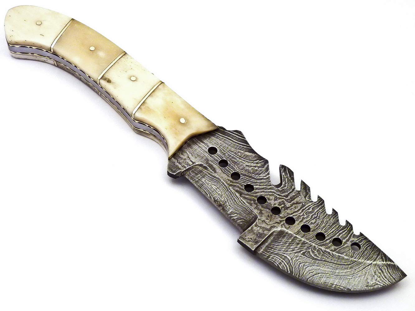 Skokie Knives Custom Hand Made Damascus Steel Hunting Tracker Knife Handle Camel Bone With Brass Spacer (Tracker W)