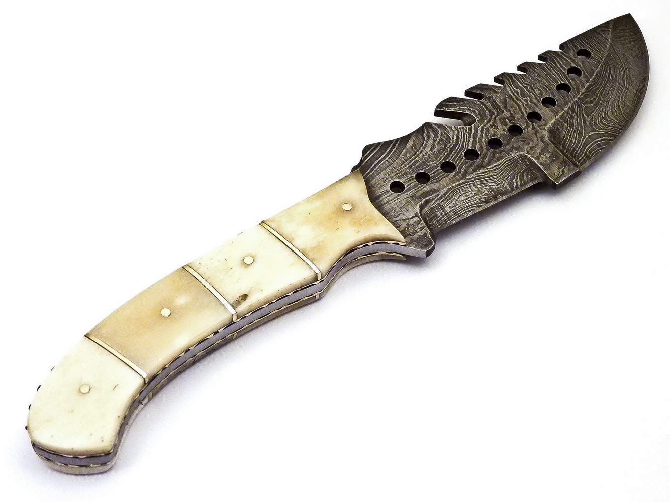 Skokie Knives Custom Hand Made Damascus Steel Hunting Tracker Knife Handle Camel Bone With Brass Spacer (Tracker W)