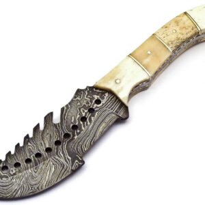 Skokie Knives Custom Hand Made Damascus Steel Hunting Tracker Knife Handle Camel Bone With Brass Spacer (Tracker W)