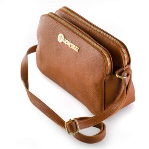 baroncelli crossbody bag made in italy with long stripe genuine italian soft leather brown