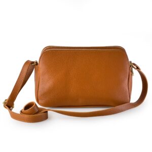 Baroncelli Crossbody Bag Made in Italy with Long Stripe Genuine Italian Soft Leather Brown