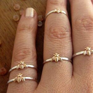 Metmejiao Fashion Cute Gold Bee Ring for Women Finger Wrap Around Craft Handmade Animal Lucky Honey Bee Knuckle Ring (7)