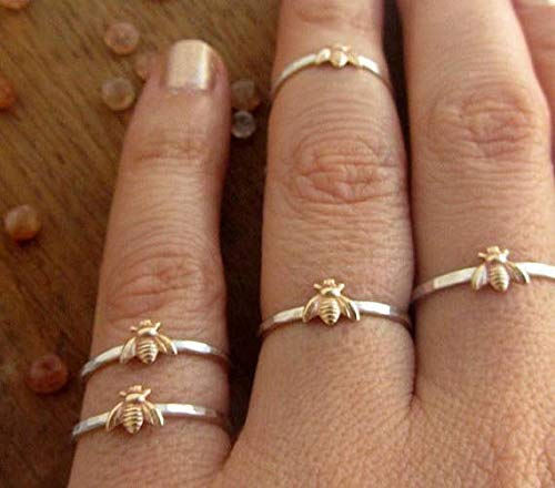 Metmejiao Fashion Cute Gold Bee Ring for Women Finger Wrap Around Craft Handmade Animal Lucky Honey Bee Knuckle Ring (7)