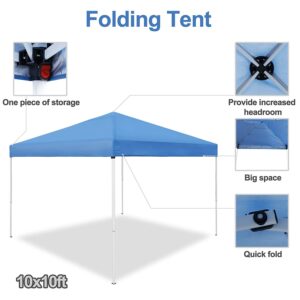 Smartxchoices Pop Up Canopy Tent - 10 x 10 FT Instant Outdoor Canopy with Wheeled Carry Bag, 4 Ropes, Straight Legs, Stakes,Height Adjustable Outdoor Tent Sun Protection Beach Shelter