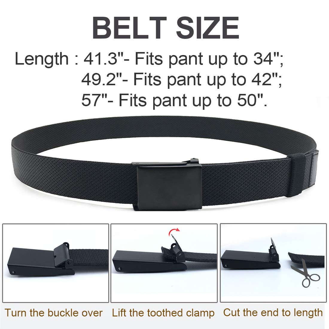 WYuZe Nylon Elastic Stretch Belt-2 Pack Men Casual Golf Belt Military Metal Buckle (Black+Dark Gray, Fits pant up to 42")