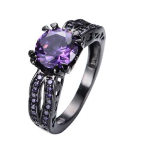 Lzz Black Gold CZ Fashion Amethyst Purple Birthstone Ring Round Cut 10KT Black Gold Filled Wedding AAA Cubic Zirconia Jewelry Size 6-10 (US 6)