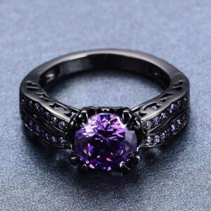 Lzz Black Gold CZ Fashion Amethyst Purple Birthstone Ring Round Cut 10KT Black Gold Filled Wedding AAA Cubic Zirconia Jewelry Size 6-10 (US 6)