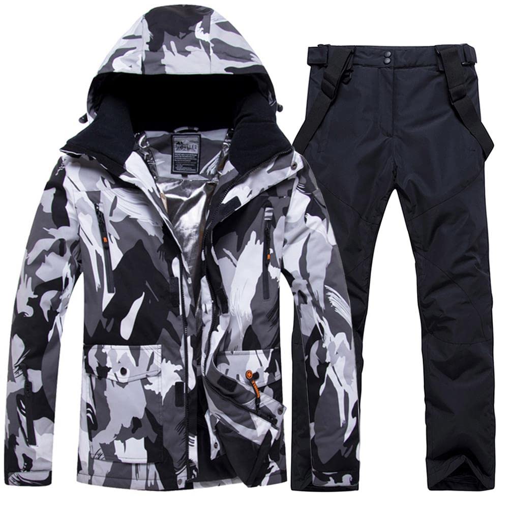 YEEFINE Men's Ski Suit Waterproof Snow Suits Two Piece Snowboard Jacket and Pants Set Outdoor Windproof Winter Warm Snowsuits(Black+Black,XS)