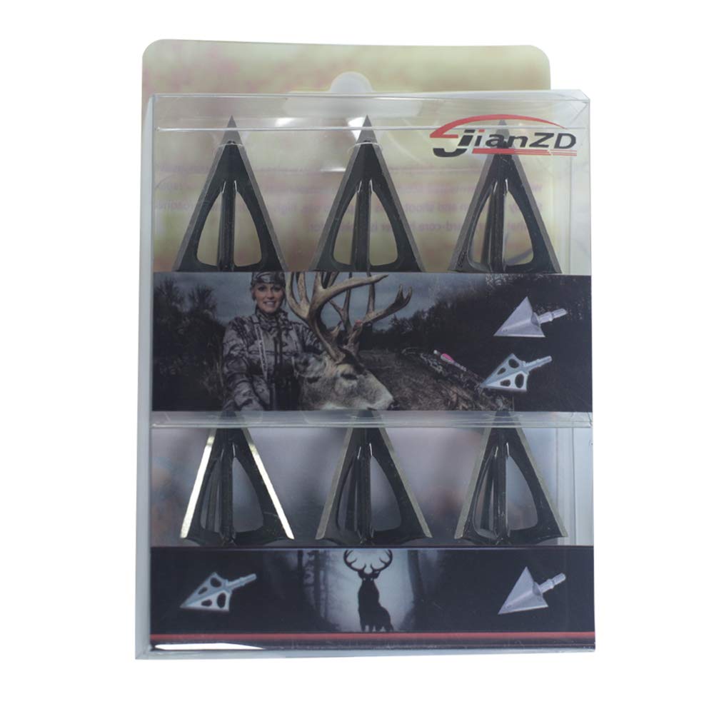 JIANZD Broadheads 100 Grain Fixed Blades Stainless Steel Hunting Broadhead Arrow Tips Pack of 6 Pcs Archery Arrow Heads for Crossbow Recurve Bow and Compound Bow