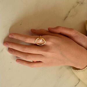 KOICCVQQ Opening 18K Gold Plated Stackable Bands Ring for Women, Eternity Ring with Shell Pearl, Cubic Zirconia engagement rings vintage gold ring pearl wedding jewelry