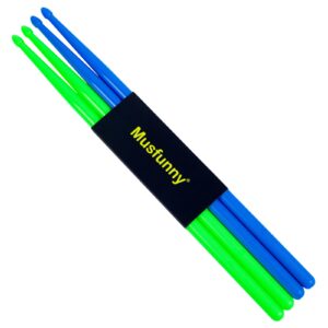 5A Nylon Drumsticks for Kids Adults: Light Durable Drum Sticks Blue Green with Anti-Slip Handles for Electronic Drums Exercise Percussion Accessories (2 Pairs)