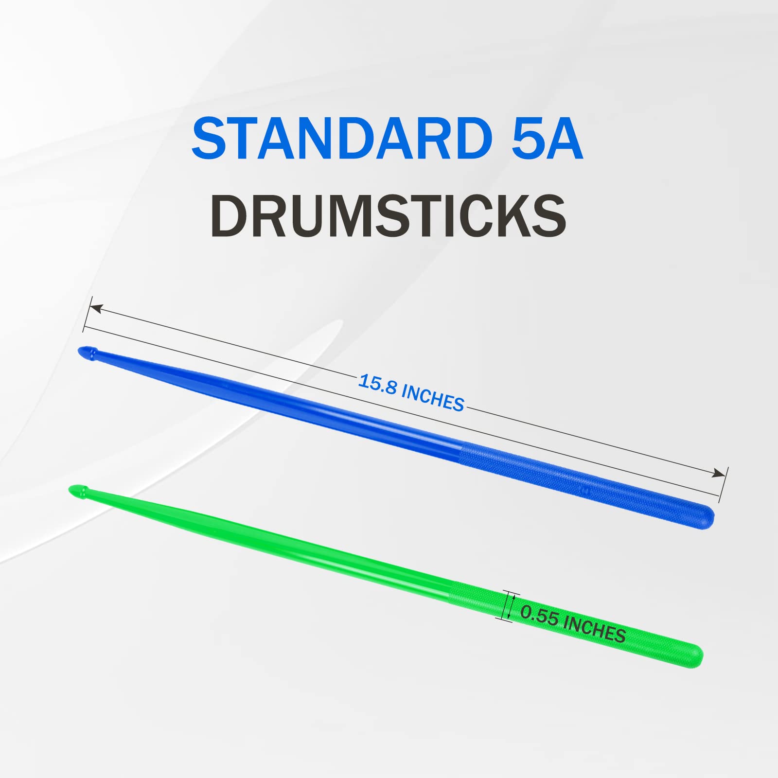 5A Nylon Drumsticks for Kids Adults: Light Durable Drum Sticks Blue Green with Anti-Slip Handles for Electronic Drums Exercise Percussion Accessories (2 Pairs)