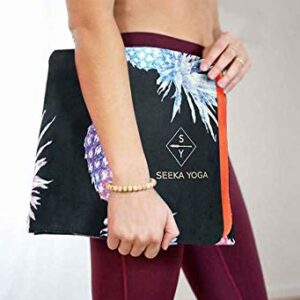 SEEKA YOGA Travel Mat – travel yoga mat foldable light weight washable 1.5mm Thick for Portability, Eco Friendly Natural Tree Rubber bottom. WET Grip for Traction. Packable workout mat.