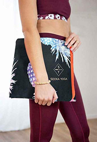 SEEKA YOGA Travel Mat – travel yoga mat foldable light weight washable 1.5mm Thick for Portability, Eco Friendly Natural Tree Rubber bottom. WET Grip for Traction. Packable workout mat.