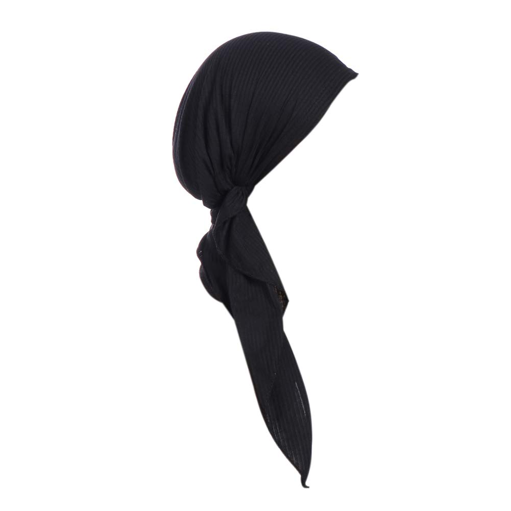 Fxhixiy Womens Turban Chemo Hat Head Scarves Slip-On Pre-Tied Headwear Bandana Sleep Hair Cover (Black)