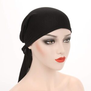 Fxhixiy Womens Turban Chemo Hat Head Scarves Slip-On Pre-Tied Headwear Bandana Sleep Hair Cover (Black)