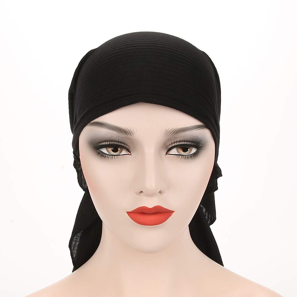 Fxhixiy Womens Turban Chemo Hat Head Scarves Slip-On Pre-Tied Headwear Bandana Sleep Hair Cover (Black)