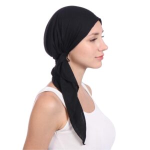 Fxhixiy Womens Turban Chemo Hat Head Scarves Slip-On Pre-Tied Headwear Bandana Sleep Hair Cover (Black)