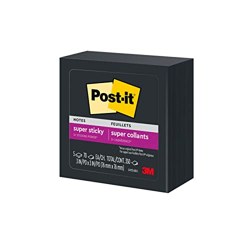 Post-it Super Sticky Notes, 3x3 in, 5 Pads, 2x the Sticking Power, Black (654-5SSSC)