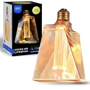 next glow decorative light bulb ice style shaped e26 edison bulb medium base, dimmable, 4w amber 2000k soft warm vintage edison light bulb, with acrylic inner pillar unique light bulbs for home