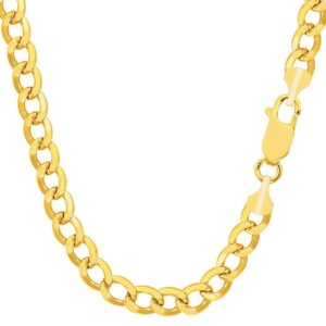 the diamond deal mens 10k hollow yellow gold 6.2mm shiny hollow cuban comfort curb cuban chain necklace for men for pendants and charms with lobster-claw clasp (8",20" 22" or 24 inch)