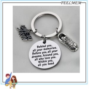 FEELMEM Marathon Runner Gifts Running Keychain Cross Country Track Marathon Jewelry Marathon Running Gift Track Gift（silver）