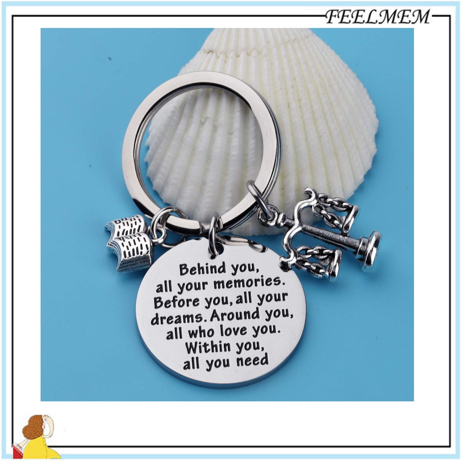 FEELMEM Scales of Justice Lawyer Gifts New Lawyer Gifts Behind You All Your Memories Before You All Your Dreams Keychain Law School Graduation Gift for Attorney Law Students (Lawyer Keychain)