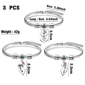 KENYG Mothers Day Christmas 3PCS Set Big Sis Mom Lil Sis Silver Bracelets Bangles For Mother Daughter