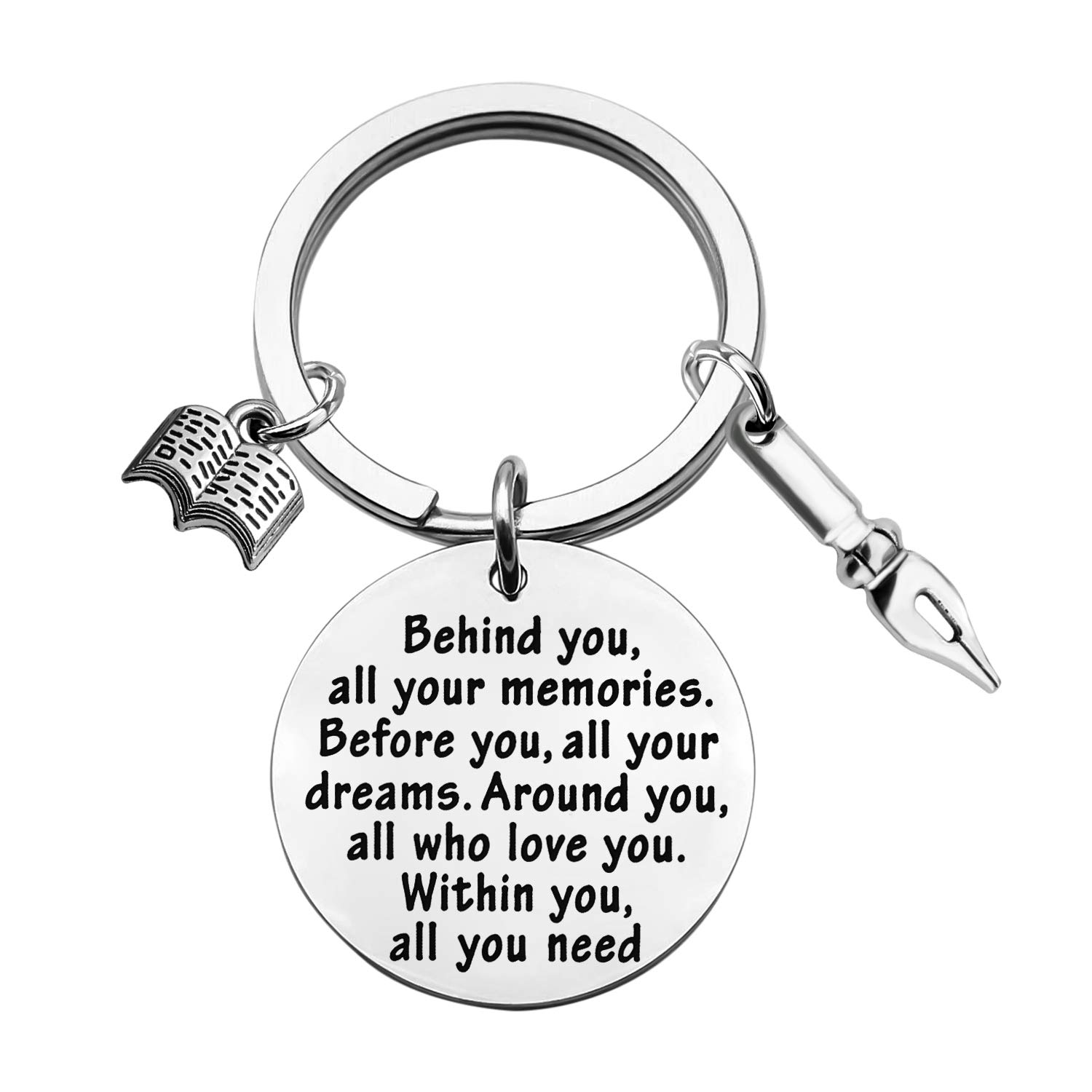 FEELMEM Creative Writer Gift Future Author Keychain Gift Novelist Gift Behind You All Memories Before You All Your Dream