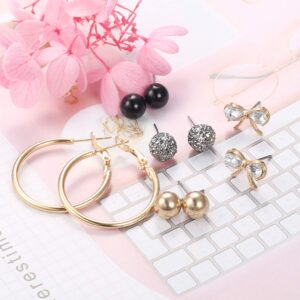 Thunaraz 81Pairs Small Stud Earrings Set for Women Men Triangle Circle Bar Star Moon Geometric Leaf Arrow Flower Bow CZ Ball Faux Pearl Hoop Dangle Earrings Set