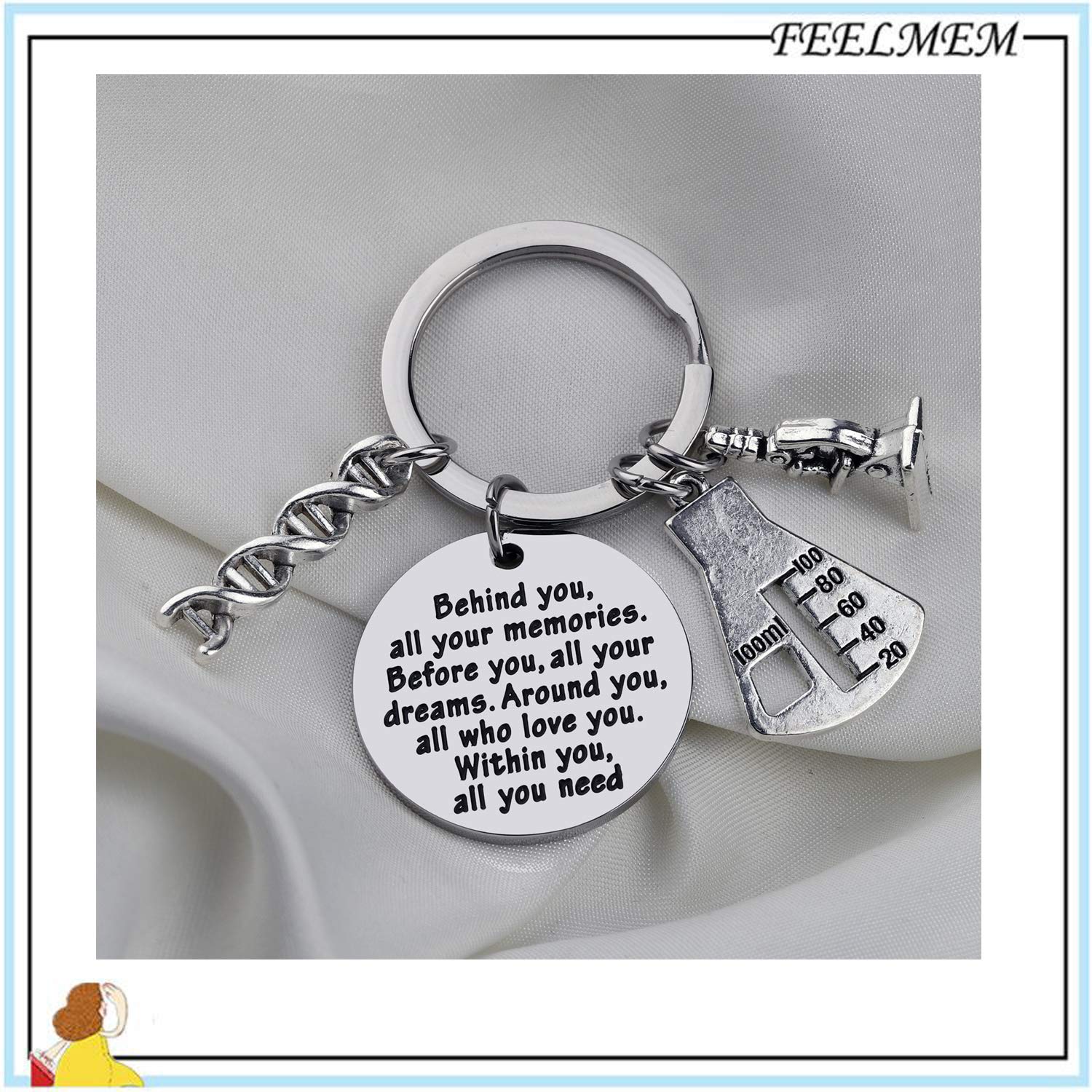 FEELMEM Biology Chemistry Keychain Future Chemist Gift Behind You All Your Memories Science Tech Keychain Graduation Gift