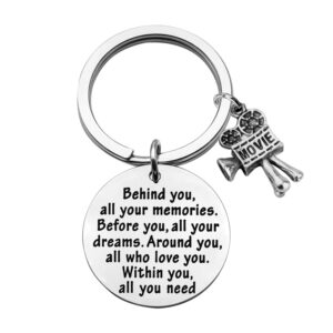 feelmem movie camera keychain film director gift film student gift filmmaker gift behind you all memories before you all your dream keychain movie jewelry film keyring gift (movie camera keychain)