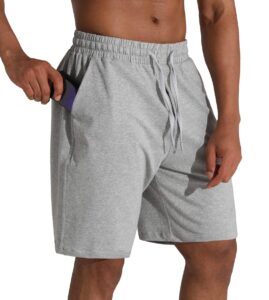 men's lounge shorts with deep pockets loose-fit cotton jersey shorts for running,workout,training, basketball (605 grey, large)