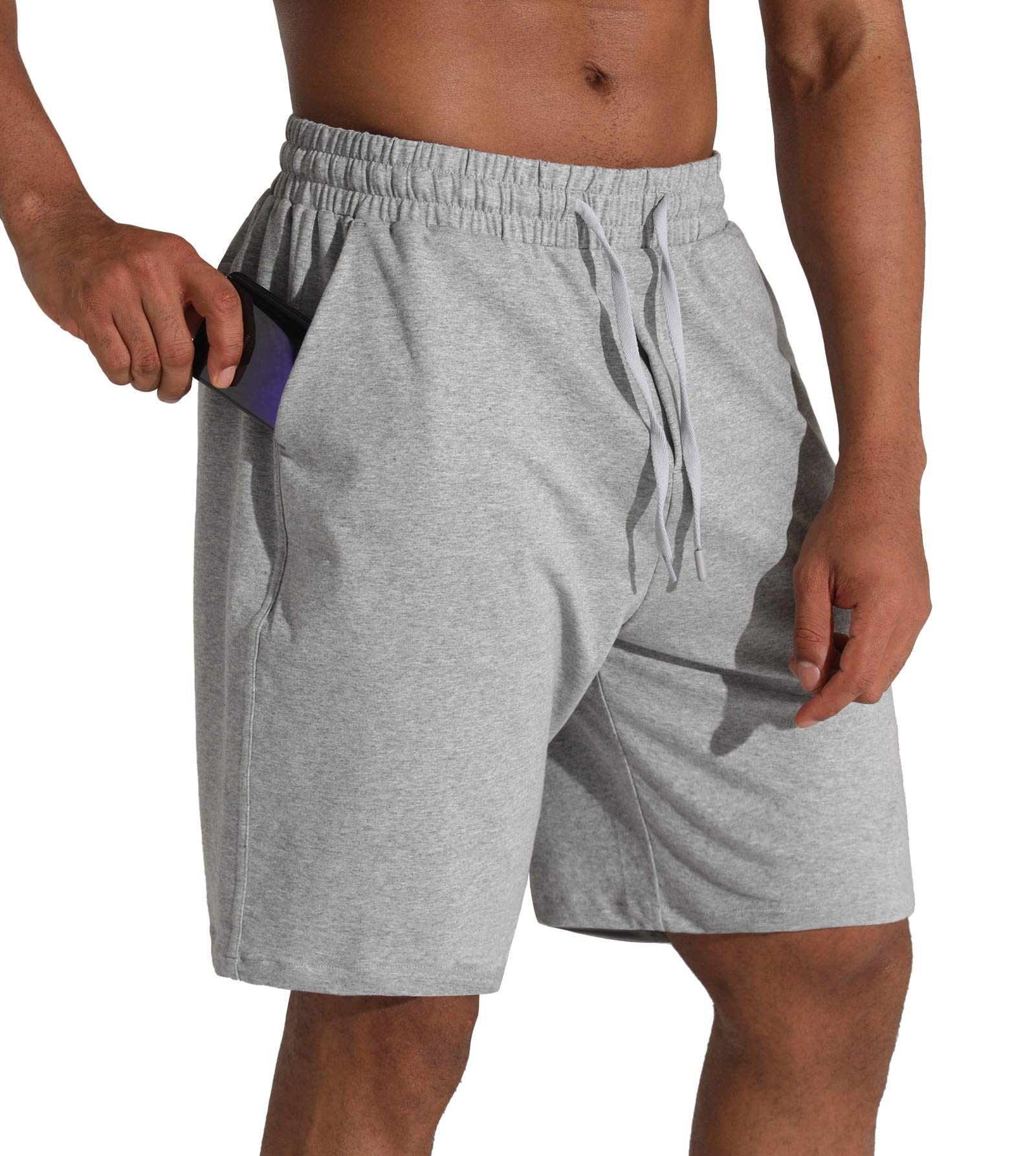 Men's Lounge Shorts with Deep Pockets Loose-fit Cotton Jersey Shorts for Running,Workout,Training, Basketball (605 Grey, Large)