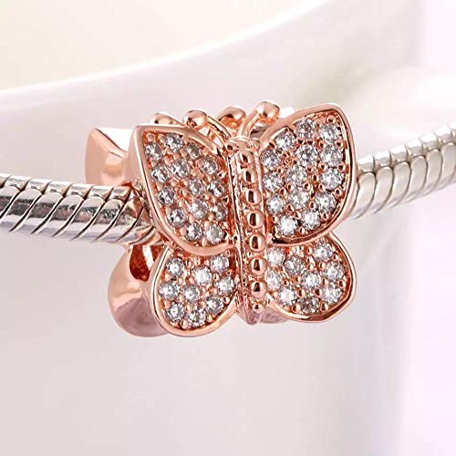 ARTCHARM Rose Gold Sparkling Butterfly with Australian Crystals Charm 925 Sterling Silver Bead for European Compatible Brand Bracelet