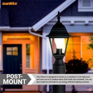 Sunlite 41322 Post Mount Carriage Lamp Fixture, 60 Watts Max, Single Medium Base Socket (E26), 120 Volts, Outdoor, UL Listed, for Residential & Commercial Use