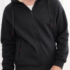 Gihuo Men's Winter Sherpa Lined Hoodie Zip Up Sweatshirt Heavyweight Warm Fleece Jacket with Pockets (Black, L)