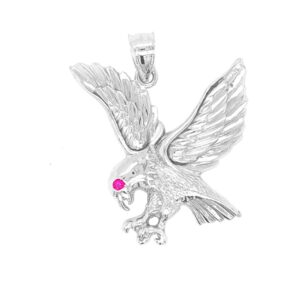 Animal Kingdom Fine Sterling Silver Red-Eyed CZ Eagle Pendant