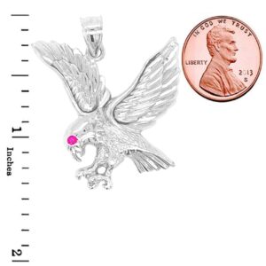 Animal Kingdom Fine Sterling Silver Red-Eyed CZ Eagle Pendant