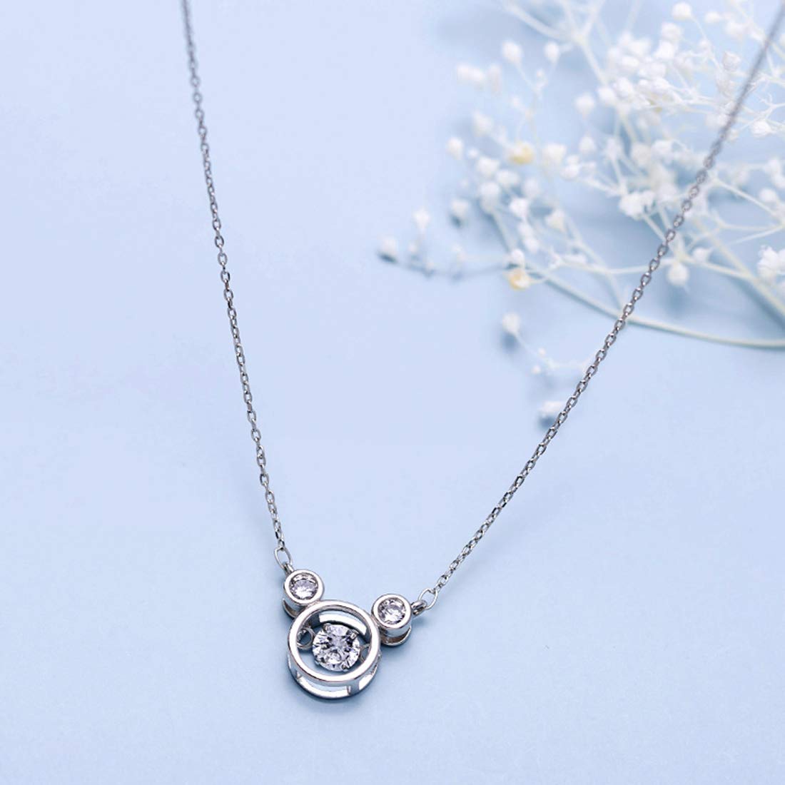 SLUYNZ 925 Sterling Silver Sparkling CZ Mouse Pendant Necklace for Women Teens Lovely Mouse Necklace Birthday Gifts