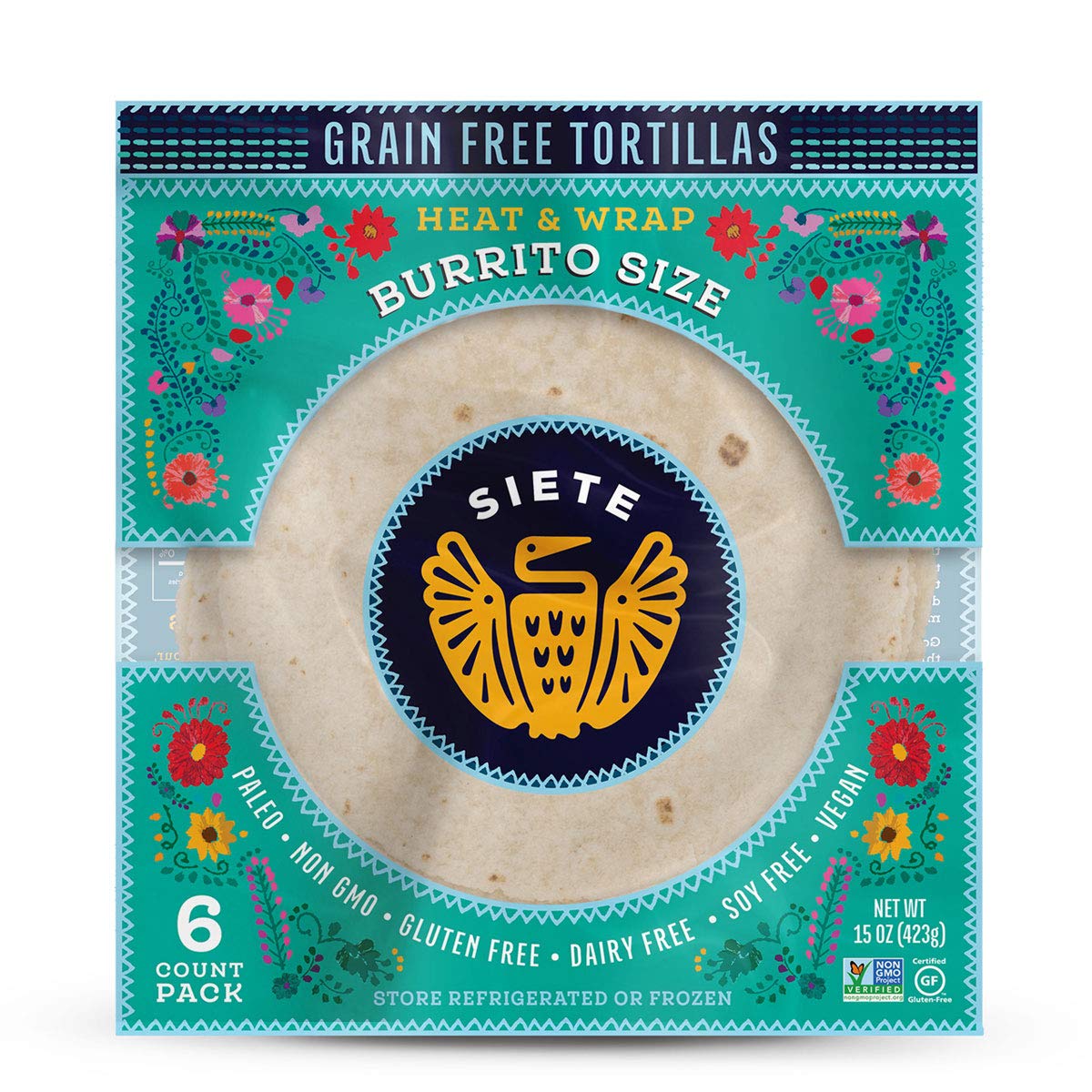 Siete Burrito-Size 11" Tortillas | Grain-Free Burrito Wraps | (6 Pack, 36 Tortillas)