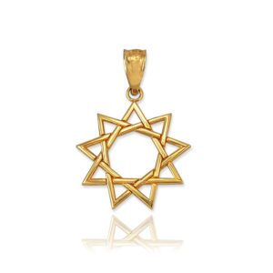 14K Yellow Gold Baha'i Nine Point Star Pendant Necklace (Pendant only)