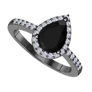 jewelryhub 3ct pear shape lab created tanzanite & d/vvs1 cubic zirconia cz halo style black rhodium plated alloy wedding & engagement ring available in all ring sizes 4-11