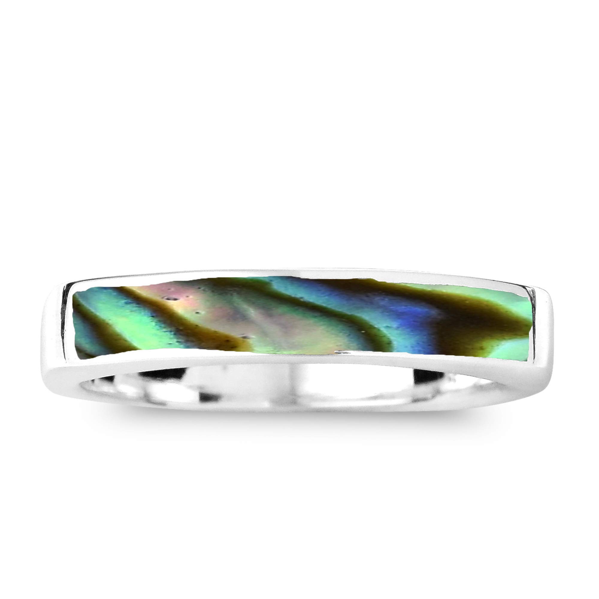 AeraVida Rectangular Bar Abalone Shell Inlay .925 Sterling Silver Ring