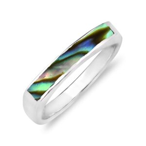 AeraVida Rectangular Bar Abalone Shell Inlay .925 Sterling Silver Ring