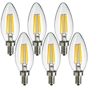 maxlite candelabra led chandelier bulbs, 40w equivalent, enclosed fixture rated, 300 lumens, dimmable filament candle bulbs, e12 base, energy star, wet rated, 2700k soft white, 6-pack