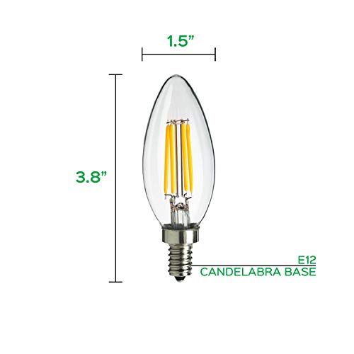 MaxLite Candelabra LED Chandelier Bulbs, 40W Equivalent, Enclosed Fixture Rated, 300 Lumens, Dimmable Filament Candle Bulbs, E12 Base, Energy Star, Wet Rated, 2700K Soft White, 6-Pack