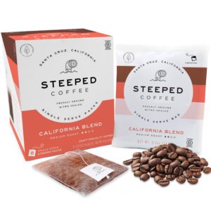 Steeped Coffee Single-Serve Packs - Just + Water - Direct Trade, Hand Roasted & Freshly Ground, Specialty Grade - Nitro Sealed (California Blend (Medium Roast), 8 Count (Pack of 1))