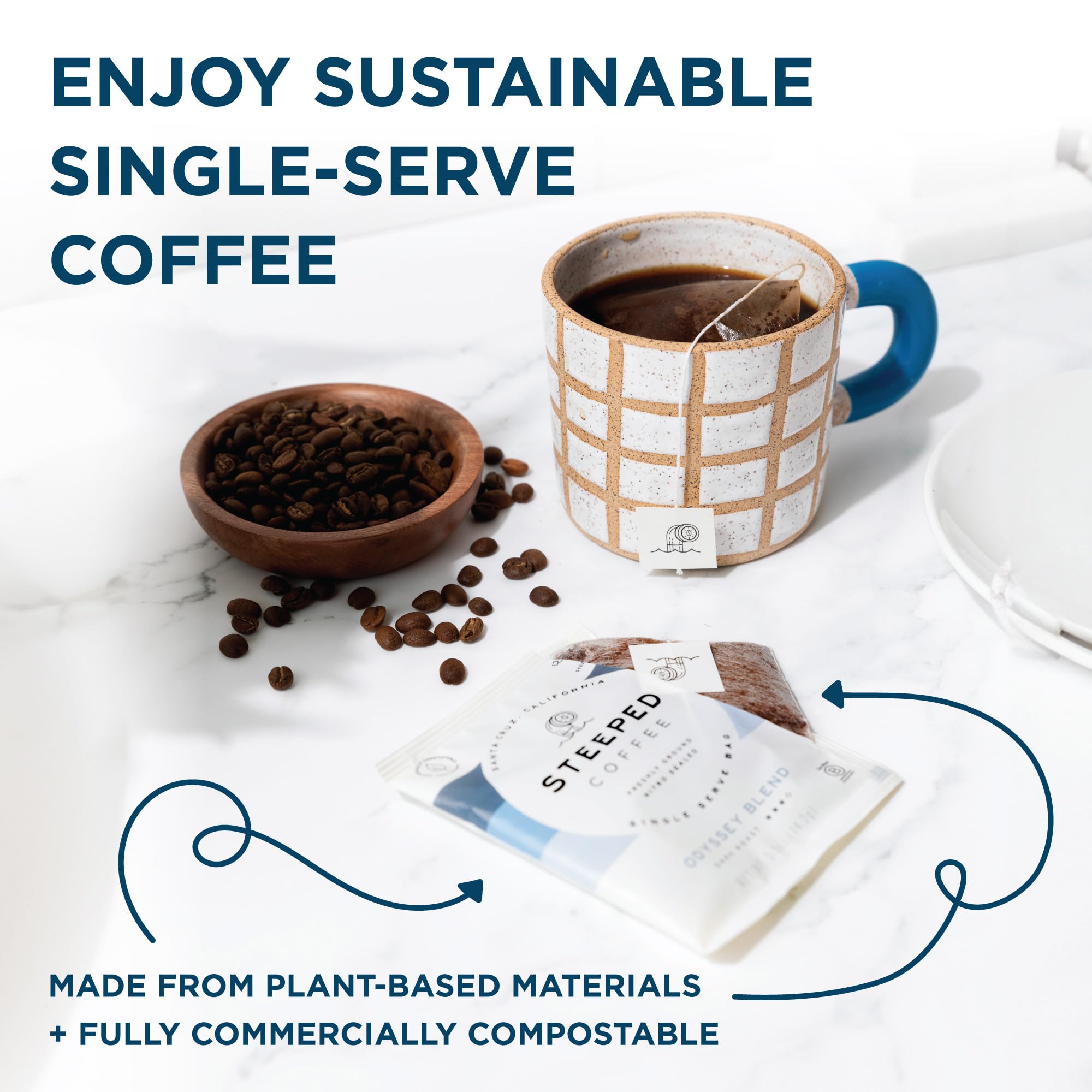 Steeped Coffee Single-Serve Packs - Just + Water - Direct Trade, Hand Roasted & Freshly Ground, Specialty Grade - Nitro Sealed (California Blend (Medium Roast), 8 Count (Pack of 1))