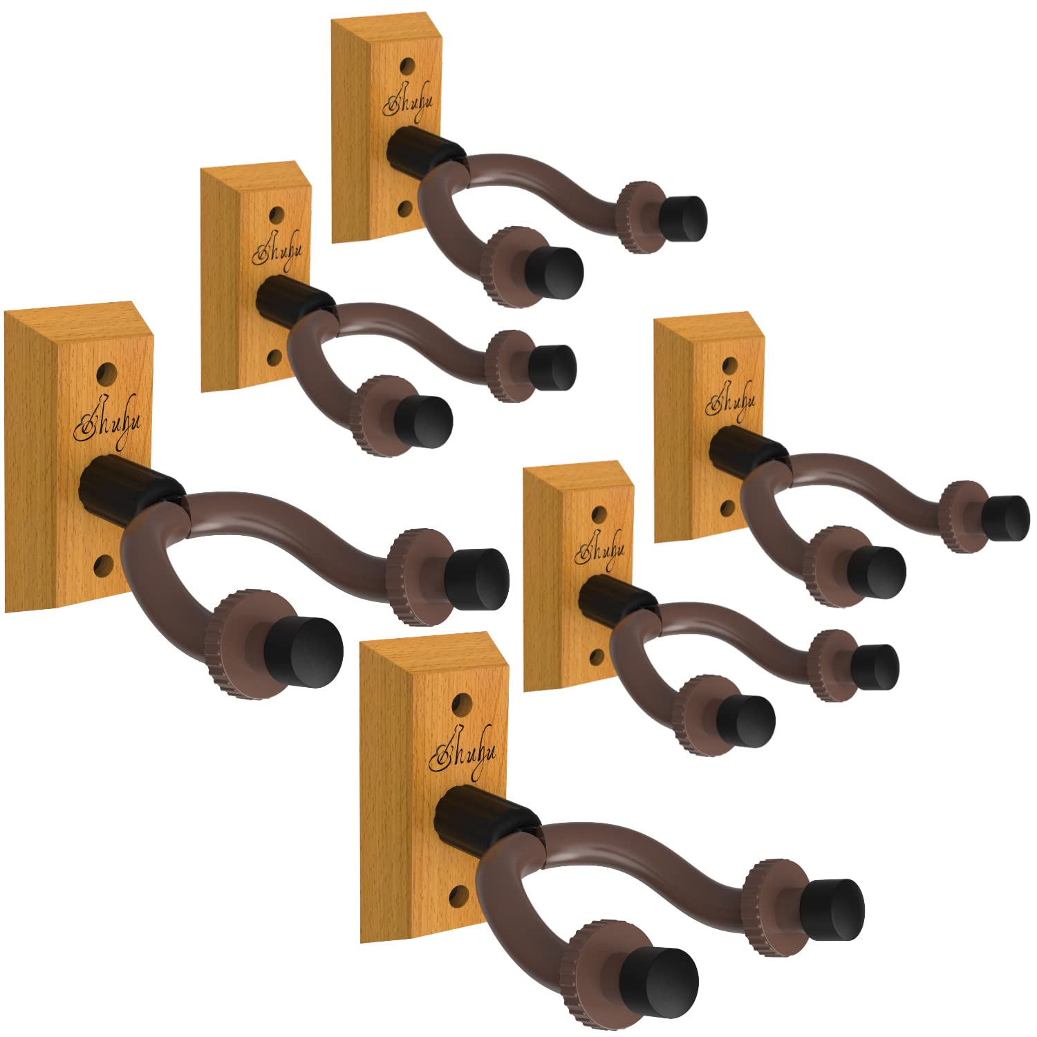 Ohuhu Guitar Wall Mount Hanger: 6-Pack Rotatable Hardwood Guitar Hangers with Screws-Adjustable Stopper Guitar Mount Hook Holder Stand for Ukulele Bass Electric Acoustic Guitar Banjo Mandolin-Wood